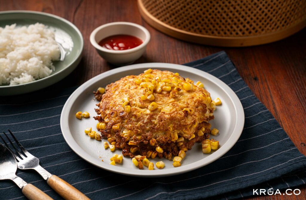 อาหารบ้านเชฟน่าน,ไข่เจียว,ไข่เจียวข้าวโพด,ข้าวโพดหวาน,เมนูไข่,เมนูข้าวโพด